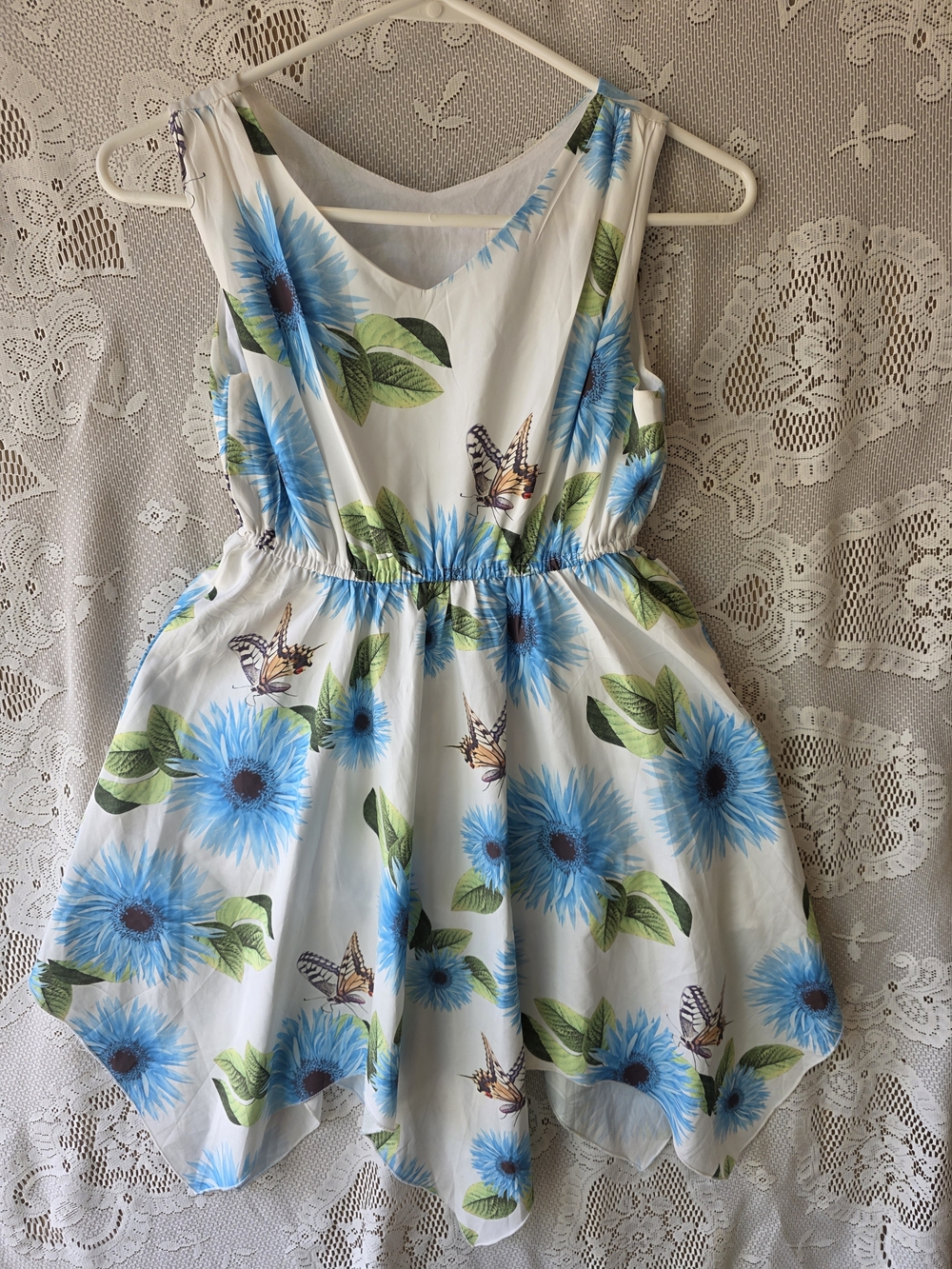 Girls Blue Floral And Butterfly Summer Dress